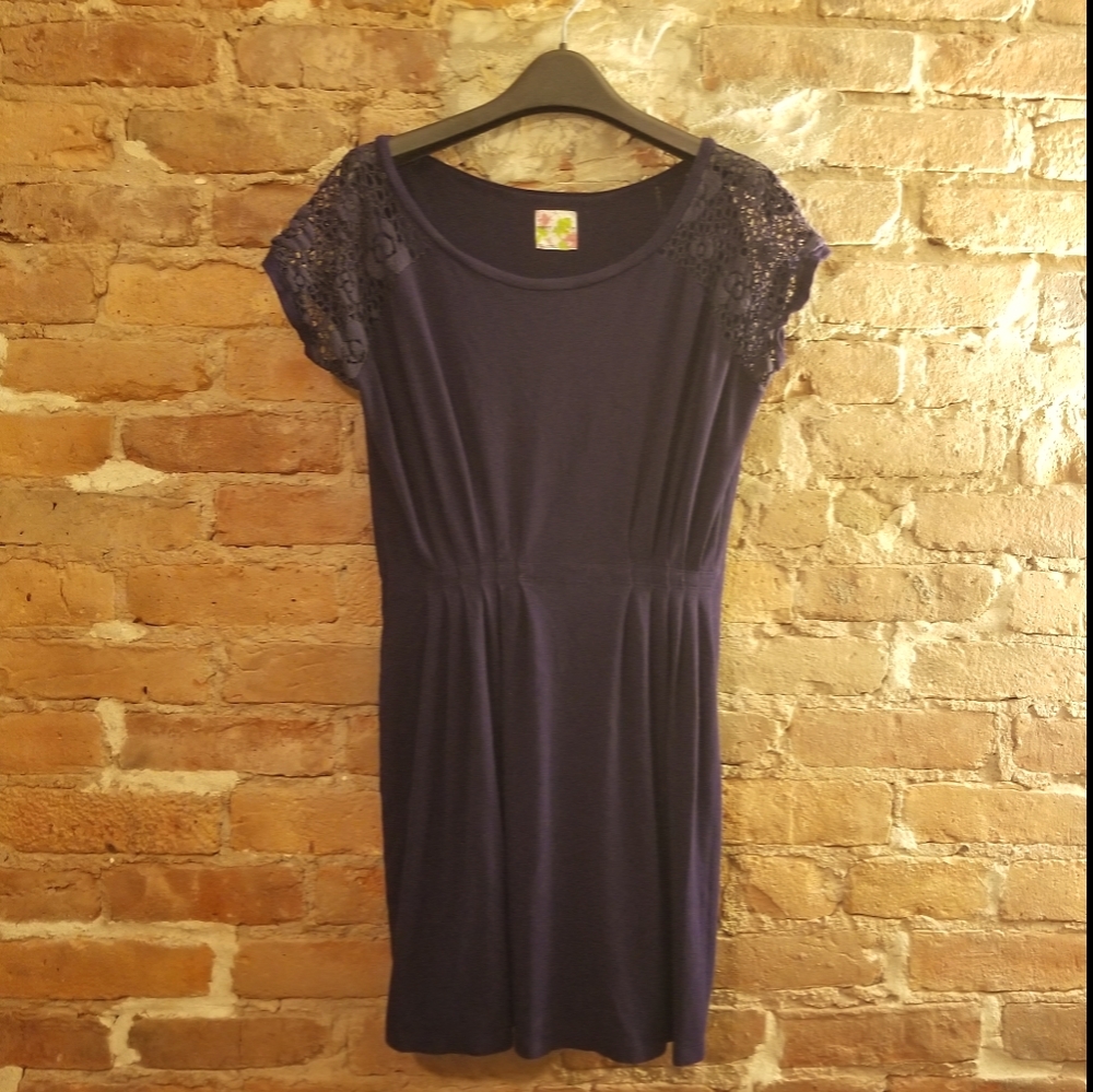 Free People Navy Crocheted Short Sleeve Sundress
